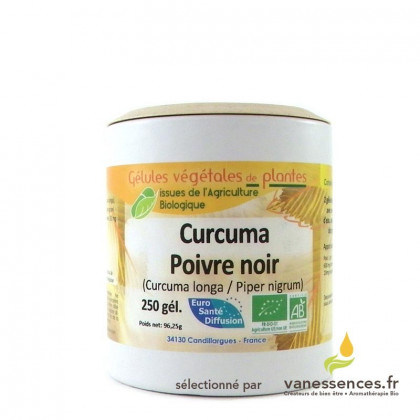 Curcuma et poivre noir en gelules - Produit biologique
