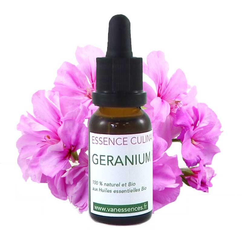 Géranium rosat Huile essentielle bio alimentaire pour la cuisine - Concentré d'arôme 100% naturel
