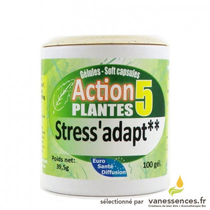 Gélules Stress’Adapt aux 5 plantes. Supplément alimentaire plante anti stress. Phytothérapie stress 