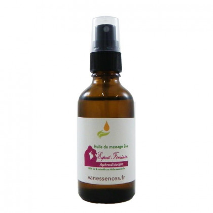 Huile de massage bio Aphrodisiaque - Esprit Féminin 100% naturelle aux huiles essentielles