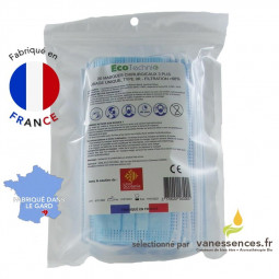 Boite de 20 masques chirurgicaux de protection fabriqués en France.
