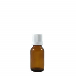 Flacon aromatherapie 15ml verre brun avec compte gouttes codigoutte inviolable BLANC