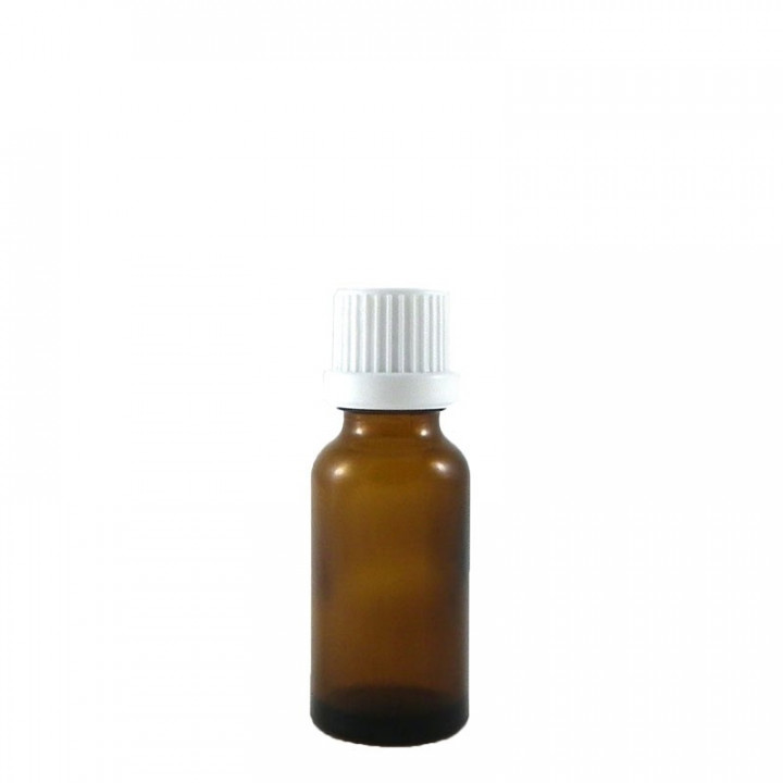 Flacon aromatherapie 30ml verre brun avec compte gouttes codigouttes BLANC.