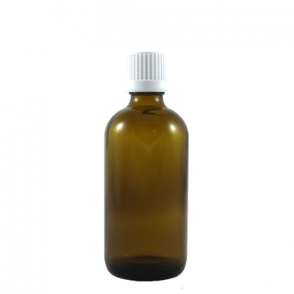 Flacon aromatherapie 100ml verre brun avec compte gouttes BLANC.