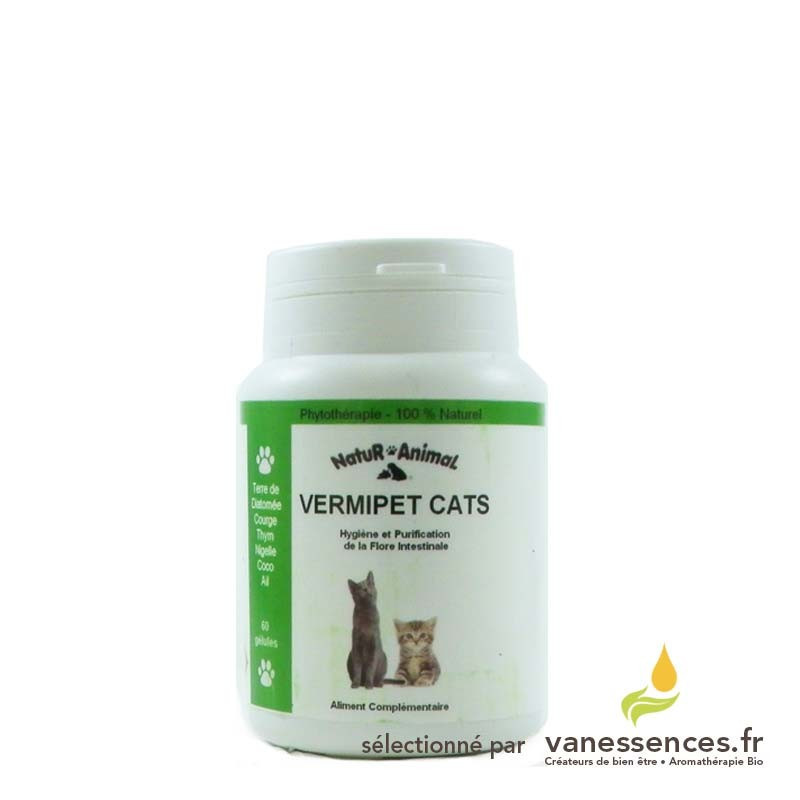 Vermifuge naturel pour chat - Vermipet cats -  Boîte de 60 gélules