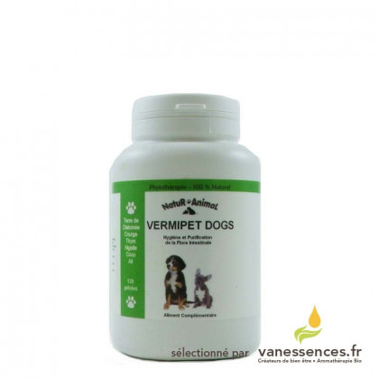 Vermipet dogs - Vermifuge naturel chien. Boîte de 120 gélules pour vermifuger naturellement.