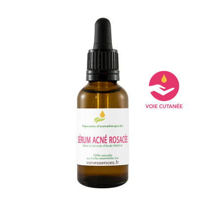 Sérum Acné rosacée aux huiles essentielles bio (Formule Aude Maillard).  Format 30ml.