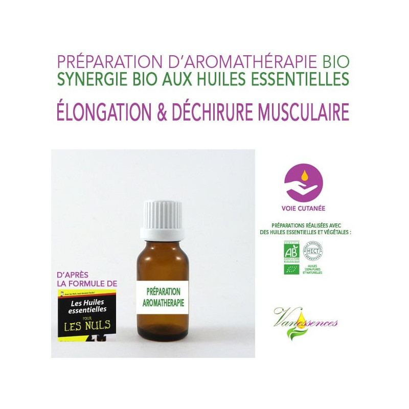 Élongation et déchirure musculaire - Synergie 100% naturelle et bio aux huiles essentielles bio
