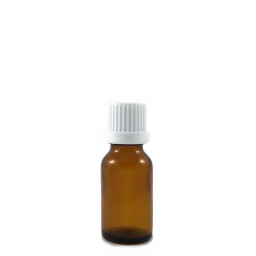 Flacon vide 20 ml aromathérapie en verre brun ambré avec bouchon codigoutte compte goutte inviolable.