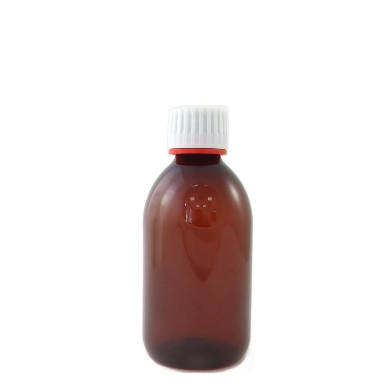 Flacon plastique vide pet ambré 250ml avec bouchon vis inviolable