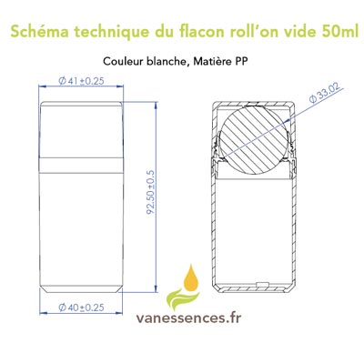 flacon roll on 50ml schéma technique et dimensions 